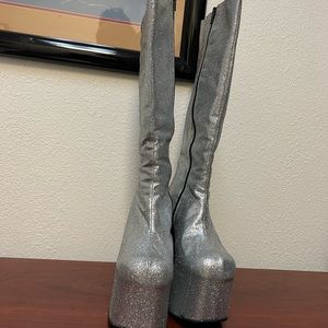 Silver glitter Luichiny club kid sky high platform boots Spain 38